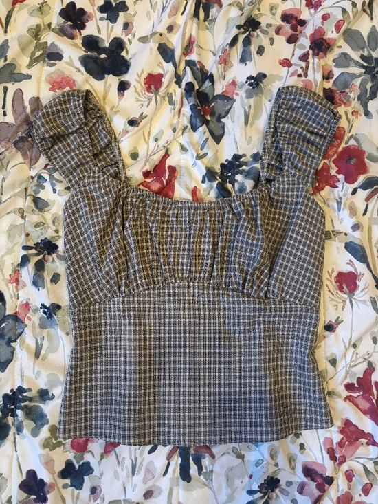 Reformation Tops - Reformation Gray Plaid Linen Kenji Top